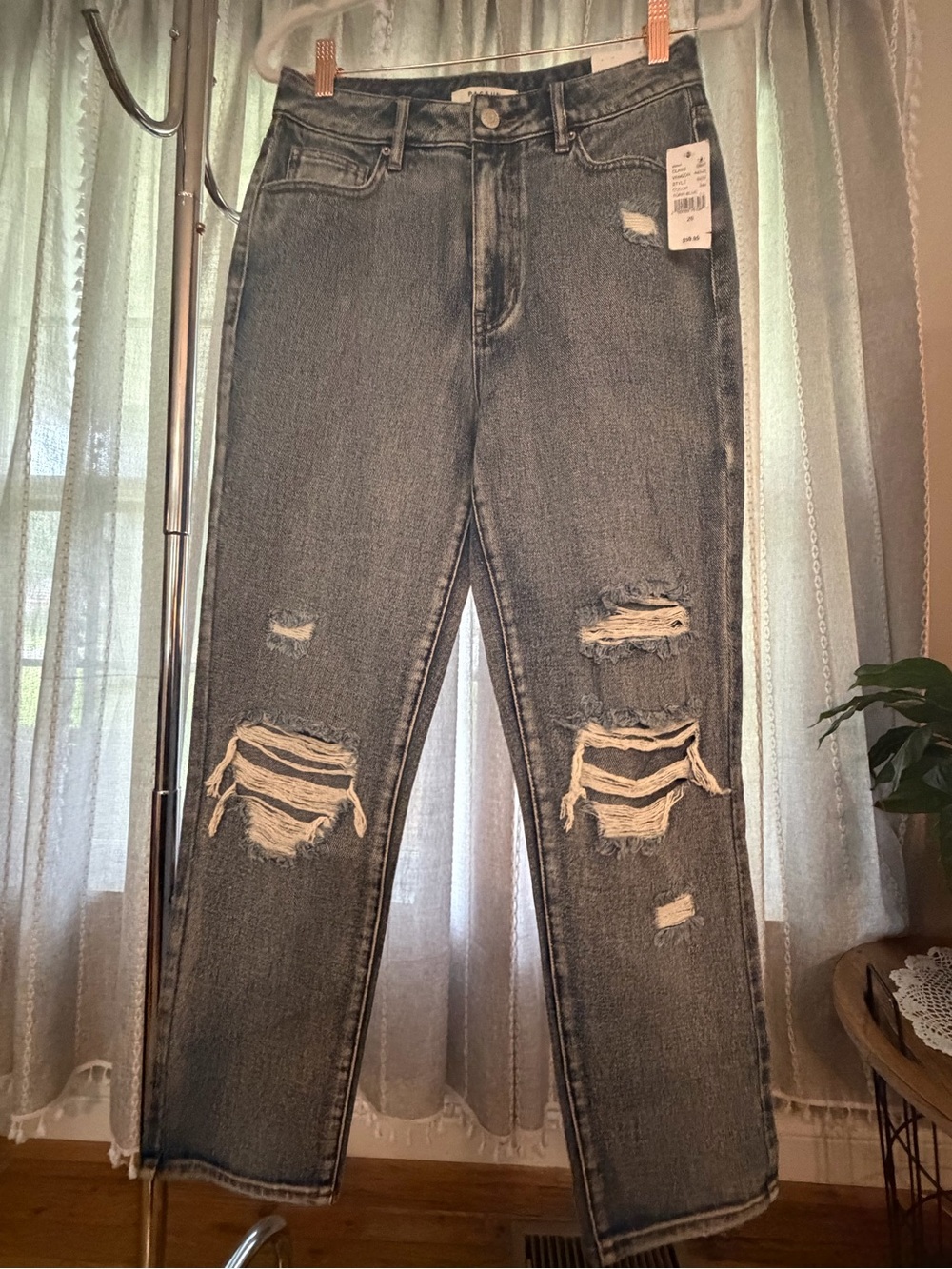 PacSun Torn Blue High-Rise Distressed Mom Jeans